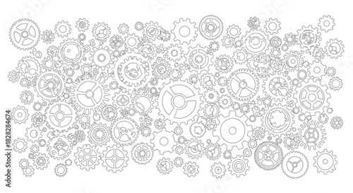 Intricate gear system illustration showcasing mechanical complexity and precision engineering