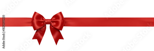 Red ribbon with bow isolated on black background
