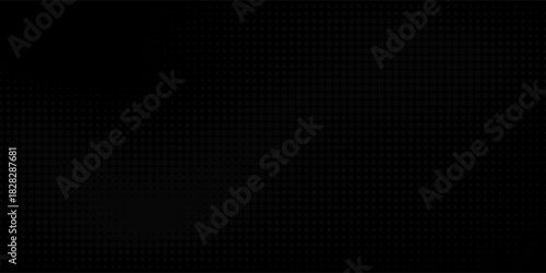 Dark black background with a subtle halftone pattern. The black background has a sleek, textured style, enhancing depth and elegance. Minimal black abstract vector background, dark halftone wallpaper