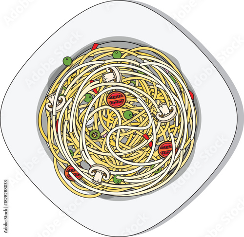 Noodle Spaghetti Top View Food Vector Italian Pasta Dishes
