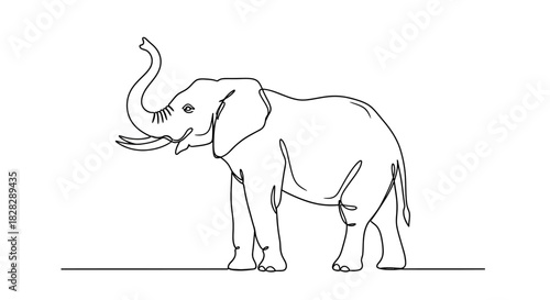 Elegant continuous line drawing featuring a majestic elephant outlined in minimalist style