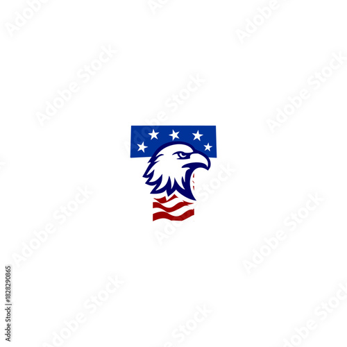A bold eagle logo combined with the American flag, creatively shaped into an alphabet letter. Perfect for patriotic branding, sports teams, badges, military symbols, and strong national identity