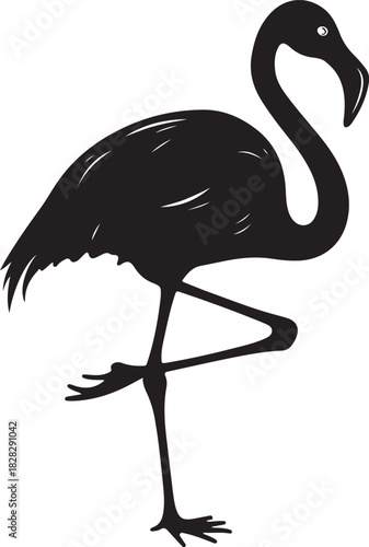 Black silhouette of a flamingo standing on one leg
