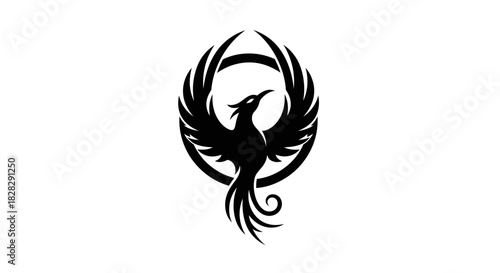 Black silhouette of a phoenix bird with outstretched wings on a white background.