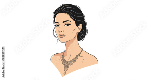 Elegant woman portrait with ornamental necklace, showcasing beauty and sophistication in a