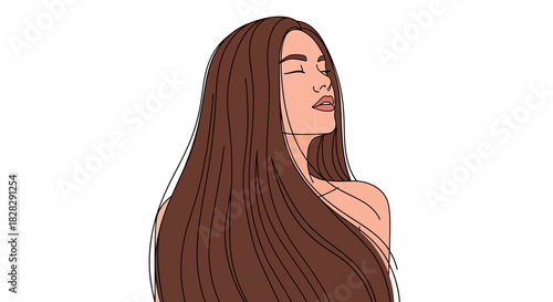 Minimalist line drawing of a woman with long brown hair experiencing tranquility
