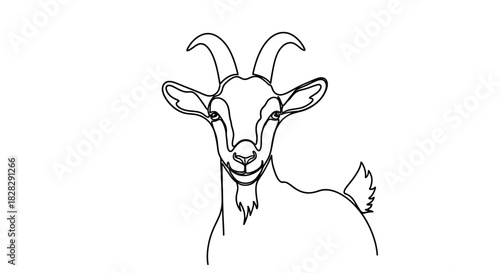 Elegant goat portrait in continuous line art style showcasing minimalistic design on white backdrop