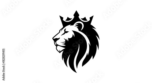 Black and white illustration of a lion's head with a crown on a plain white background.