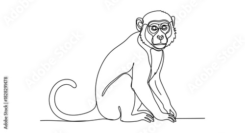 Elegant continuous line drawing depicting a contemplative monkey with poised posture