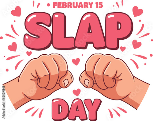 Slap Day February 15 Two Fists Clashing Pink Hearts Vector Art illustration