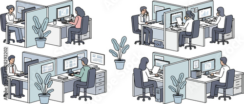 People Working in Office Cubicles Together