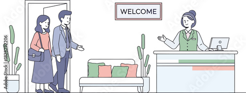 Hotel Guests Greeted by Friendly Receptionist