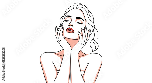 Elegant linear portrait depicting the beauty of self-care and serenity for wellness promotion