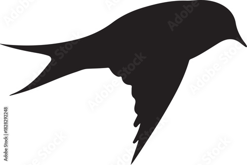 Black silhouette of a swift bird in flight flying