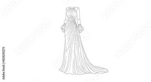 Elegant draped gown sketch with long sleeves, perfect for fashion design projects