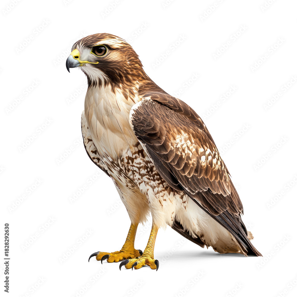 Obraz premium Hawk resting A hawk sits or stands still, eyes focused and body relaxed. full length isolate on transparent background