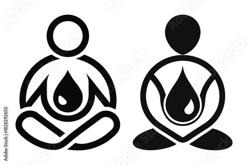 Yoga Sitting Figure with Droplet Mindfulness and Wellness Symbol Set
