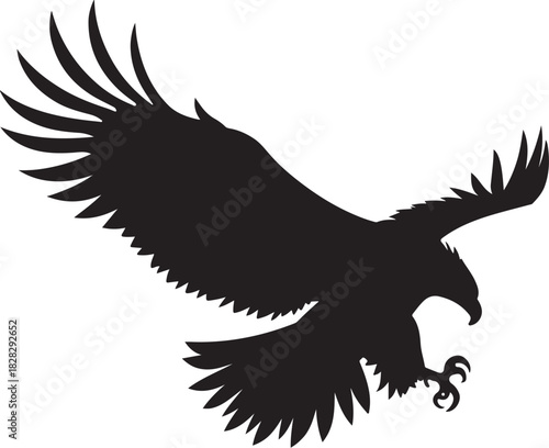 Black silhouette of an eagle in flight with wings spread