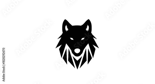 Black wolf head silhouette on white background
