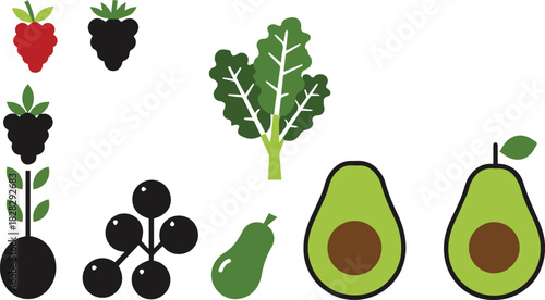 Fresh Produce Colorful Vector Icons of Fruits and Vegetables