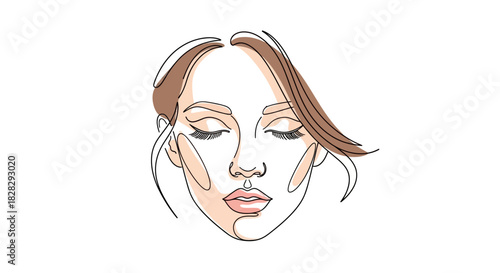 Elegant single line art illustration of a woman's serene face with flowing hair