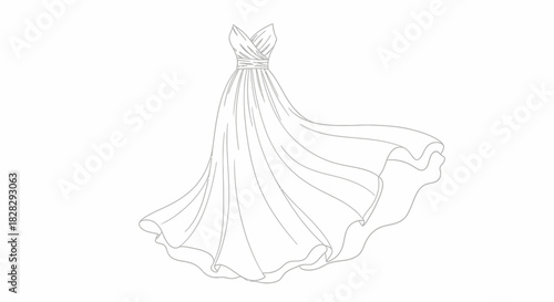 Elegant flowing gown sketch illustration for fashion design and creative projects