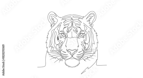 Abstract continuous line drawing of a majestic tiger face simple outline shape artwork