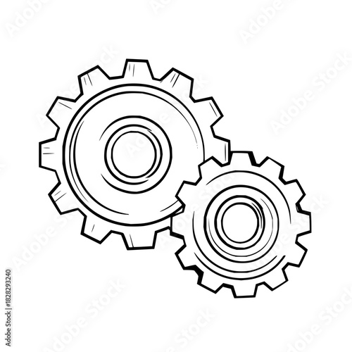 Two interlocking gears sketch style illustration for engineering and mechanical concepts one hundred characters