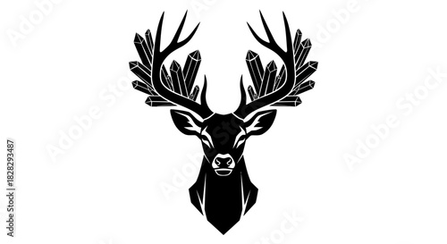 Black silhouette of a deer's head with antlers on a white background