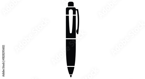Elegant black ballpoint pen illustration on white background silhouette