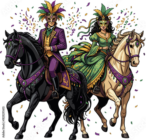 Mardi Gras Masked Riders Vector Art