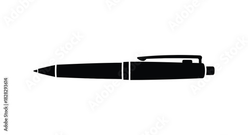 Elegant ballpoint pen illustration in black and white silhouette