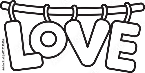 love hanging letters line art vector illustration