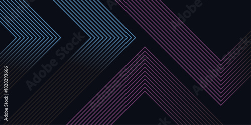 Abstract dark futuristic technology banner background. Glowing pink and blue arrow lines graphic design. Modern geometric lines pattern. Suit for cover, poster, banner, brochure, presentation, website