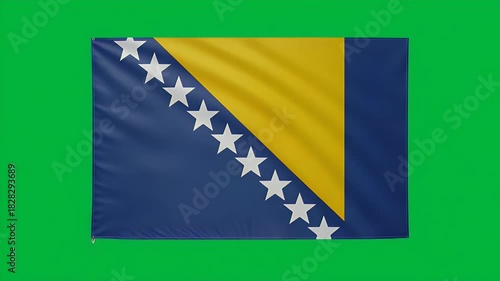 Bosnian and Herzegovinan flag waving proudly in the breeze, a dynamic symbol of national pride and identity on green screen background