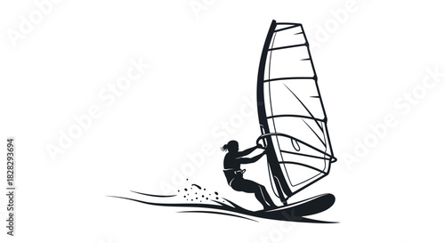 Windsurfer gliding on water extreme sport vector illustration silhouette