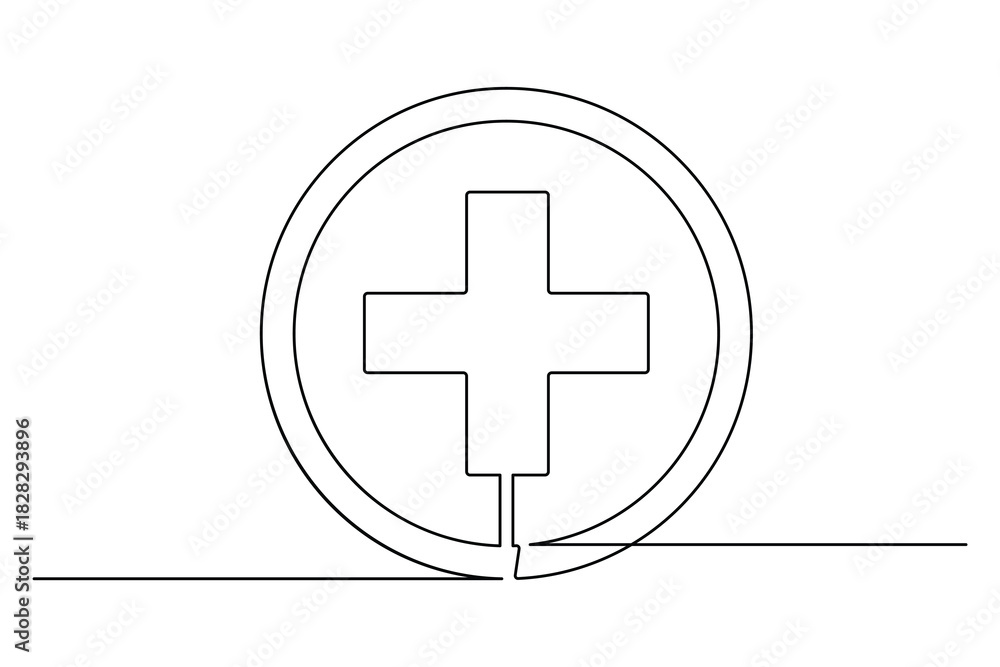 Obraz premium One line medical cross shape outline for modern health concepts