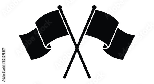 Crossed flags icon symbol black and white silhouette