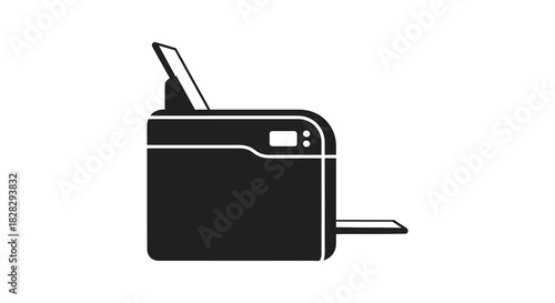 Office printer machine icon vector illustration in black and white silhouette
