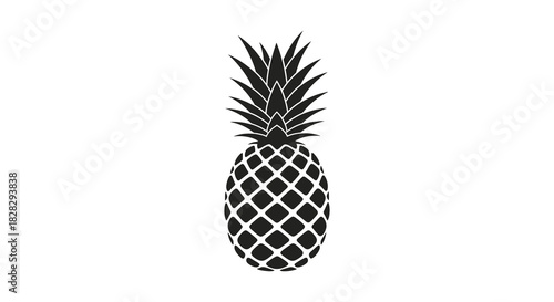 Pineapple fruit silhouette tropical food illustration in black and white