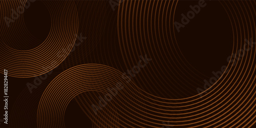 Abstract golden brown circles on dark background. 3D lines design. Luxury techno lcirlce ines effect. Modern wallpaper