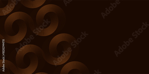 Abstract golden brown circles on dark background. 3D lines design. Luxury techno lcirlce ines effect. Modern wallpaper. Coffe theme. Vector