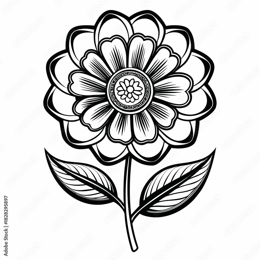 Fototapeta premium penny flower line art on white background