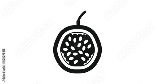 Passion fruit half cut black and white vector illustration silhouette