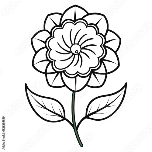 penny black flower line art on white background