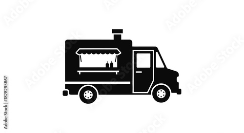 Simple food truck illustration in black and white silhouette