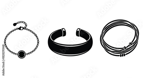 Elegant bracelet collection chain cuff and bangle silhouette