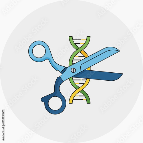 Scissors cutting a DNA strand, representing gene editing.