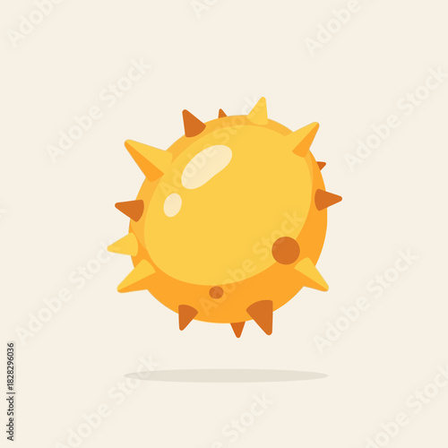 Cartoon sun with pointed rays and circular spots.