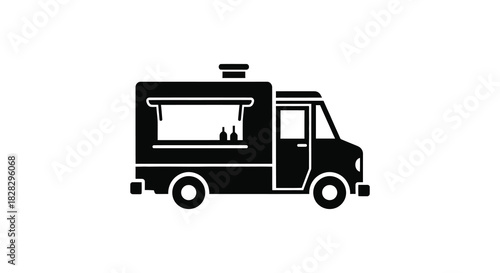 Food truck icon mobile kitchen street food vendor black and white silhouette